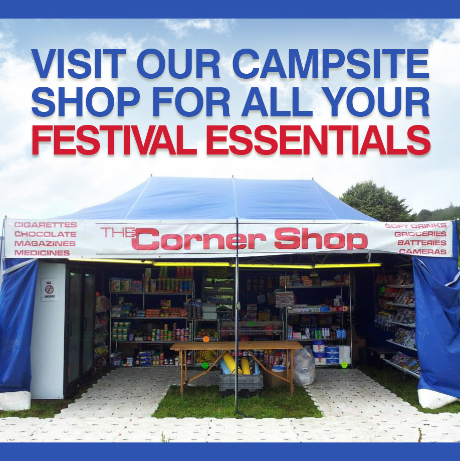 The camp site shop at Farmer Phil's Festival